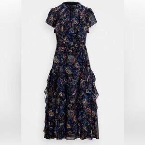 Ralph Lauren Women’s Floral Ruffle Georgette Midi Dress S – Feminine, Elegant, N